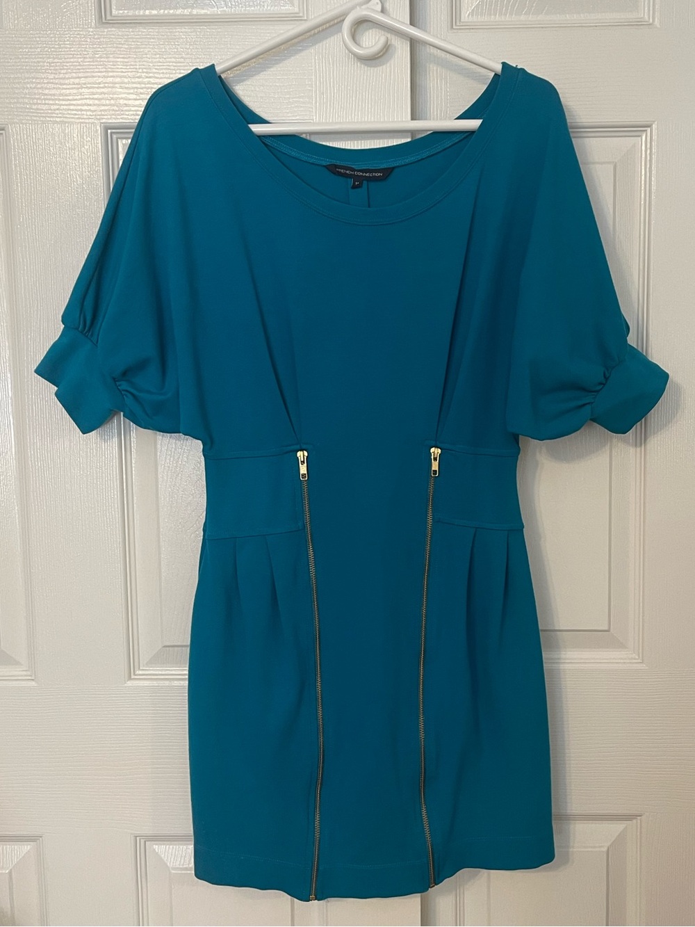 French Connection Teal Mini Dress with Dual Zippers